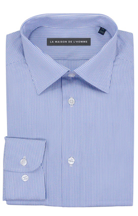 chemise demi-mesure bleu fines rayures
