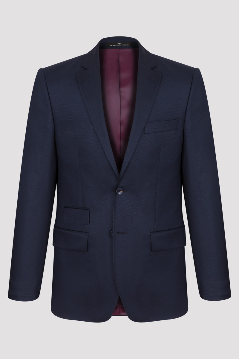 Veste bleue marine à motifs nid d'abeille en pure laine super 150