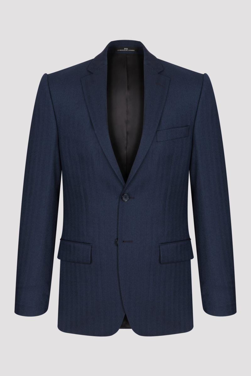 Veste bleue nuit à motifs chevrons en pure laine super 130